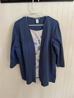 Vintage Blair Blue and White Floral Print Cardigan Top XL